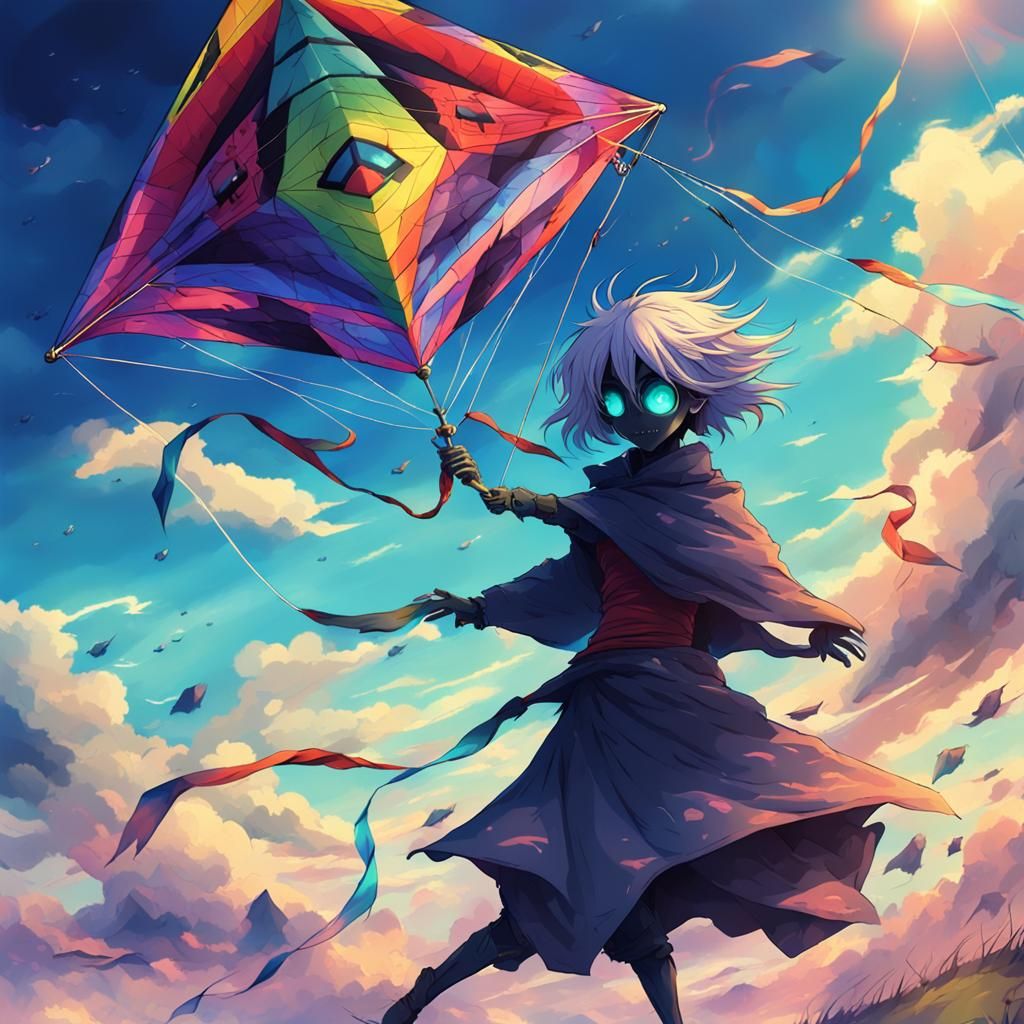 Creepy Entity Flying a Kite in Anime Style