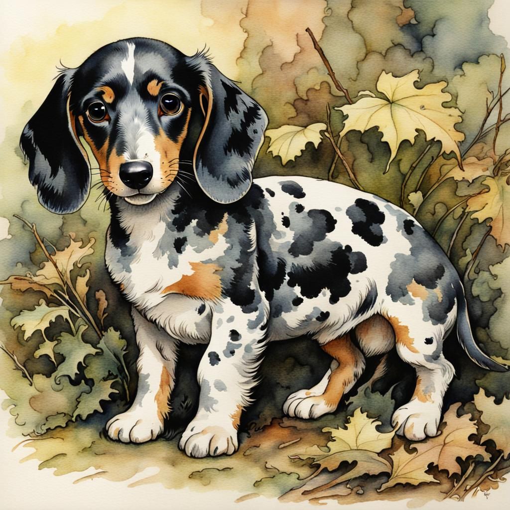Dapple piebald dachshund puppy,