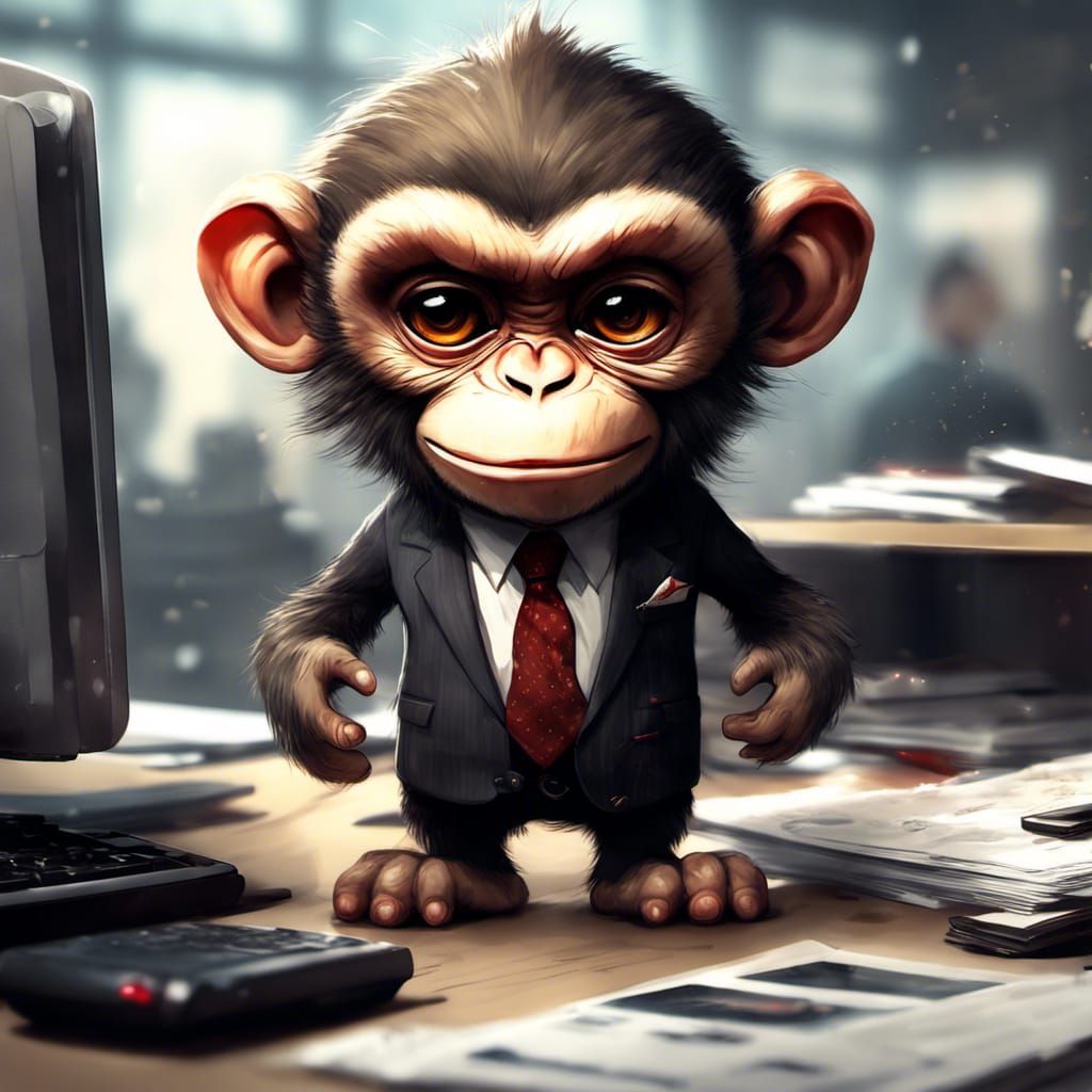 Grumpy Monkey in Business Suit, Detailed Digital Art