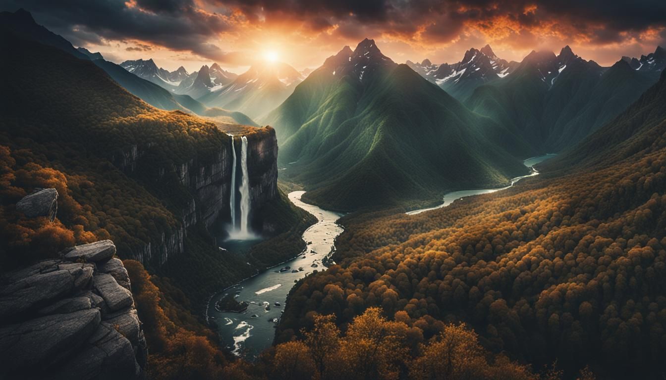 Dramatic Sunset Over Epic Mountain Landscape