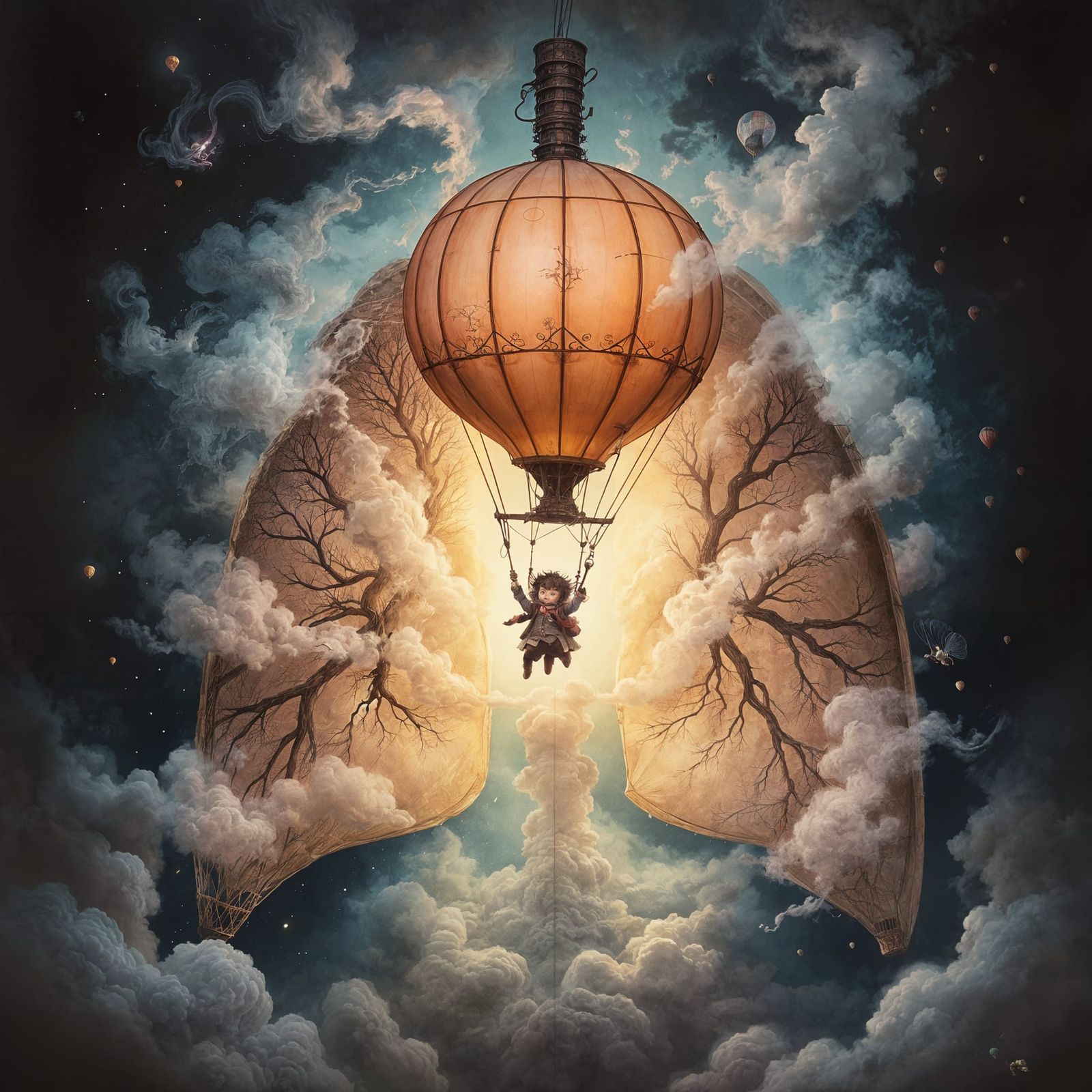 Whimsical Dark Fantasy Scene of a Tiny Adventurer in the Hum...