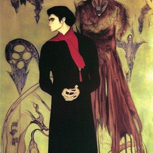 Modern Vampire Visit in Vrubel Sci-Fi Style