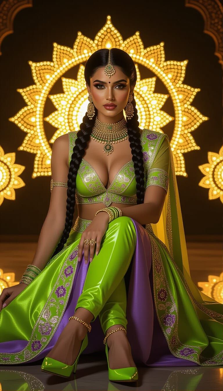 Woman with Braided Crown and Indian Jewelry