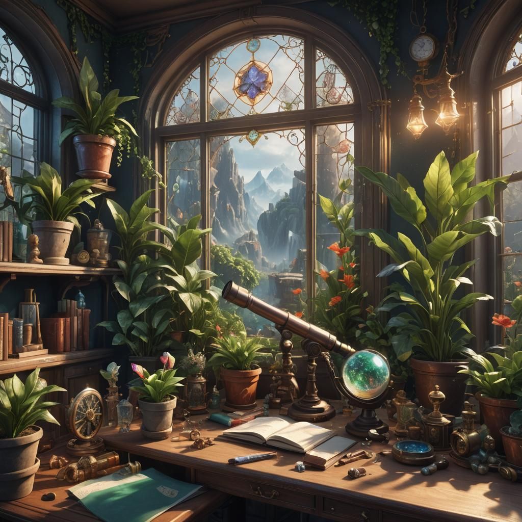 Magical Wizard's Workshop with Crystal Wand