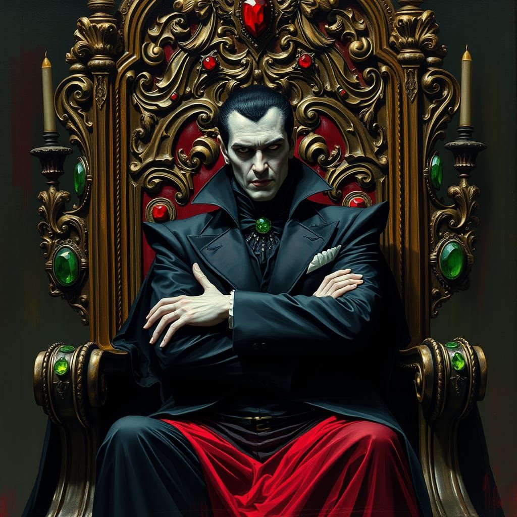 Dark Gothic Vampire Lord in Ornate Throne