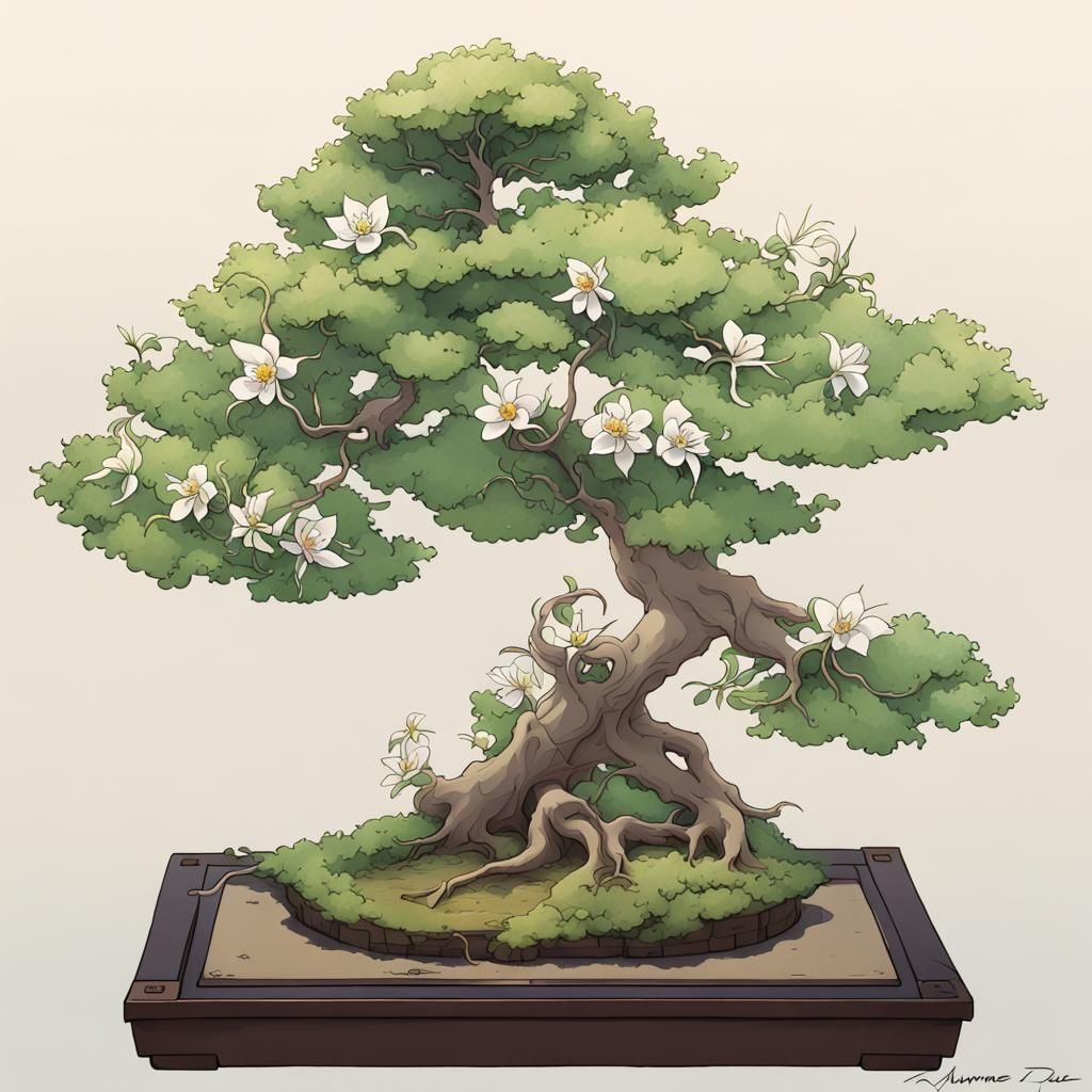 Columbine Flower Bonsai in Anime Style