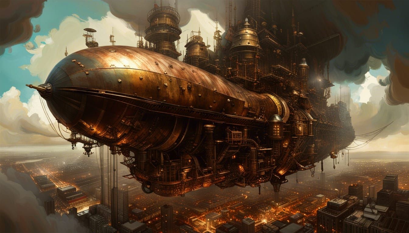 Steampunk Airship City in the Clouds