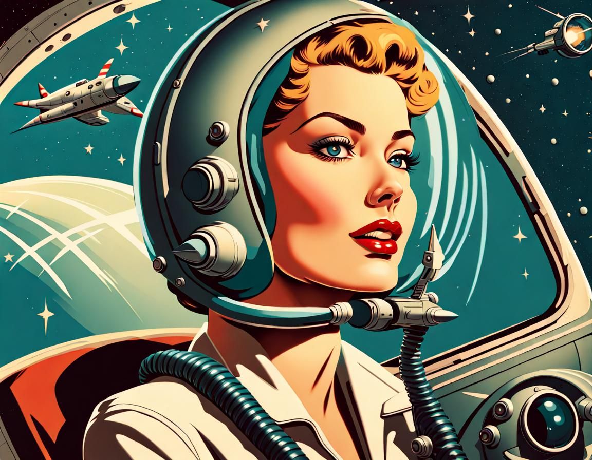 Retro-Futuristic Rocketship Pilot Pinup Poster