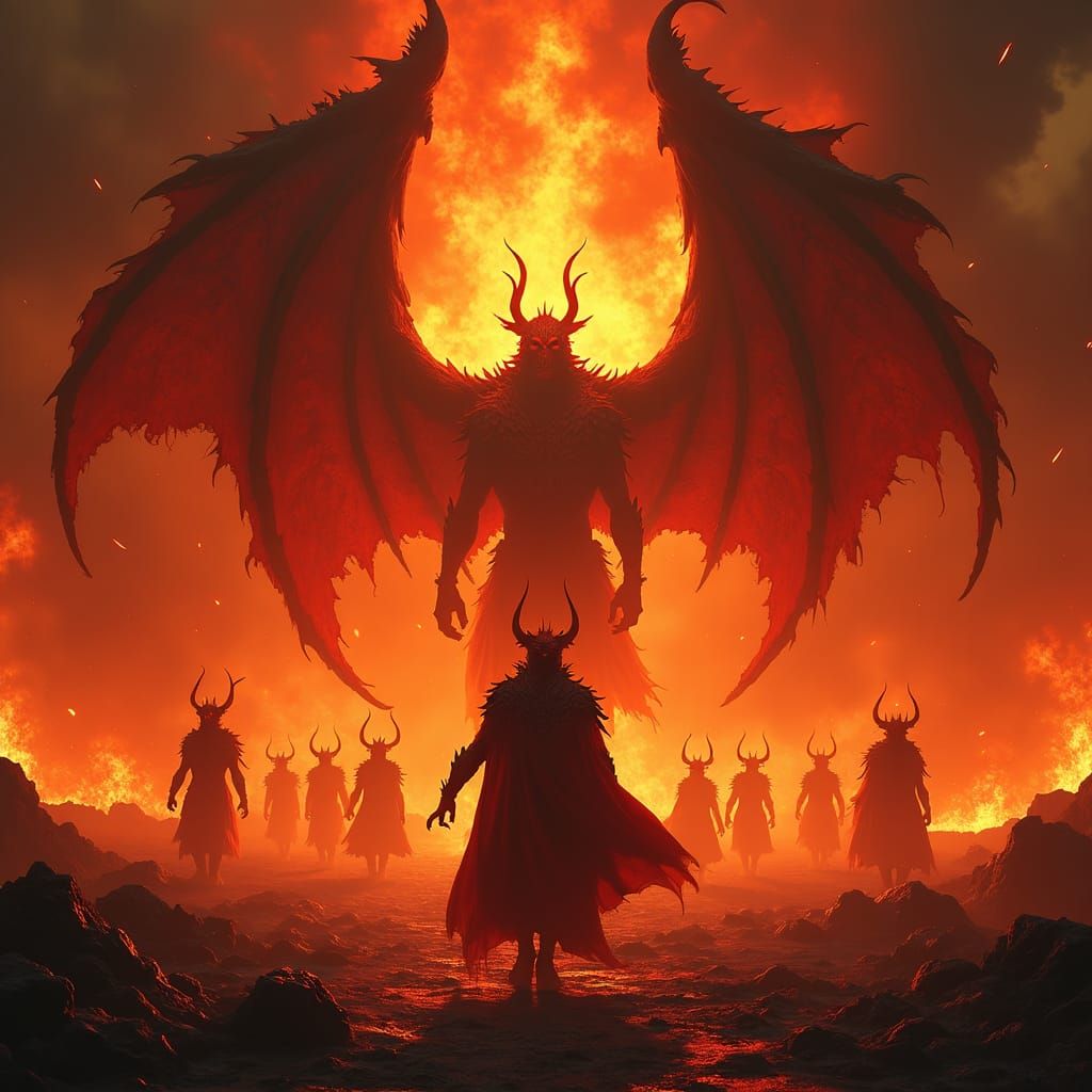 Infernal Army Assembled in Fiery Landscape