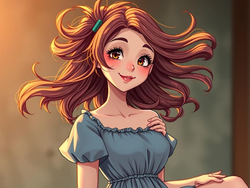 Cheerful Woman Posing with Anime Aesthetic