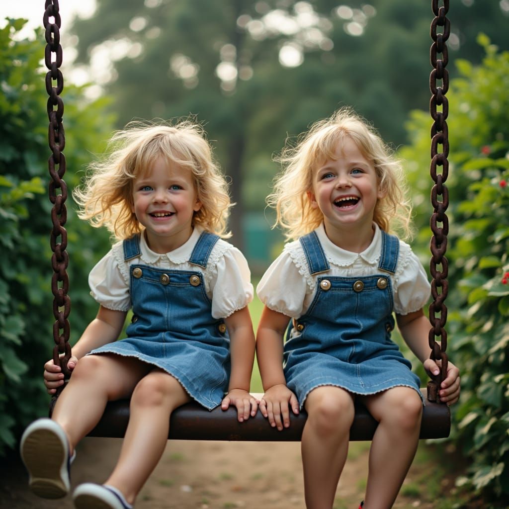 Twin Girls Playing: A Nostalgic Cinematic Film Still
