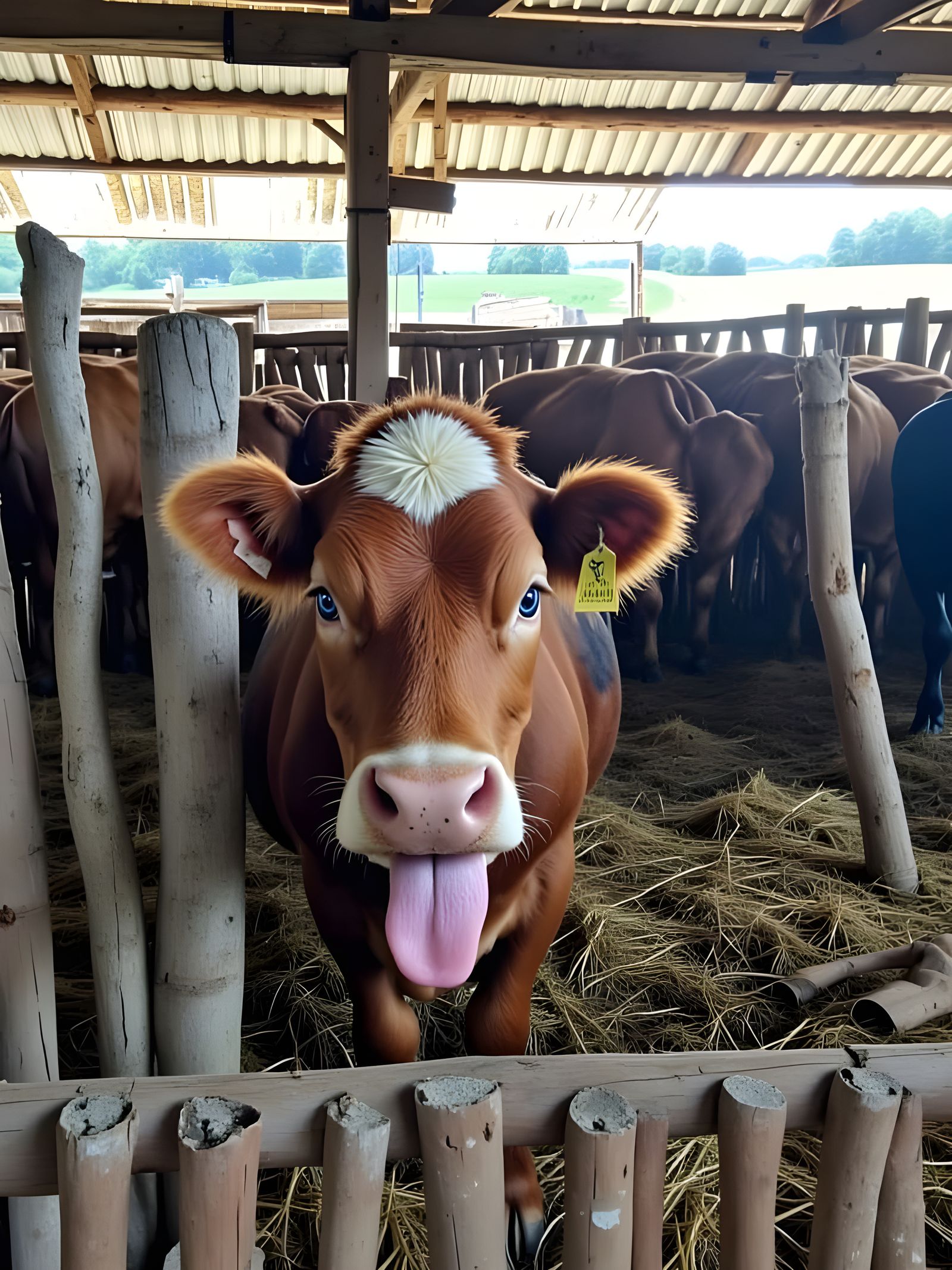 Cow in Farm Horror Scene