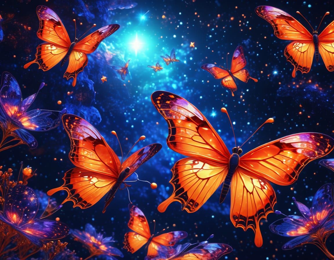 Cosmic Butterflies in Whimsical Galaxy as Digital Art