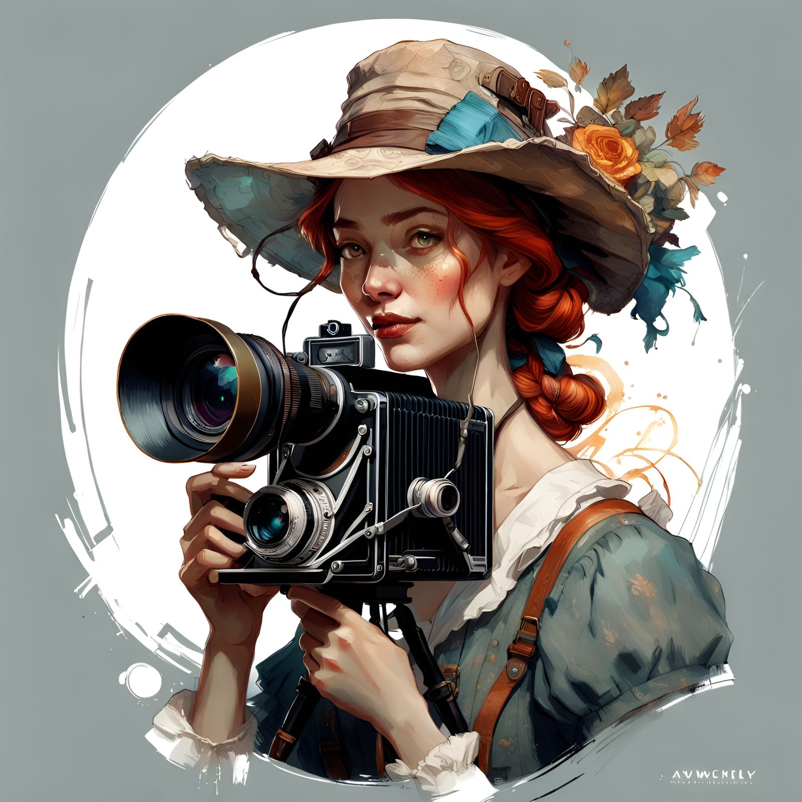 Vintage Portrait of Woman with Camera
