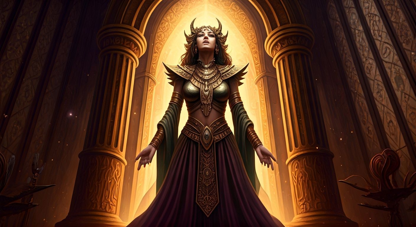 Sorceress in Tower with Arcane Symbols