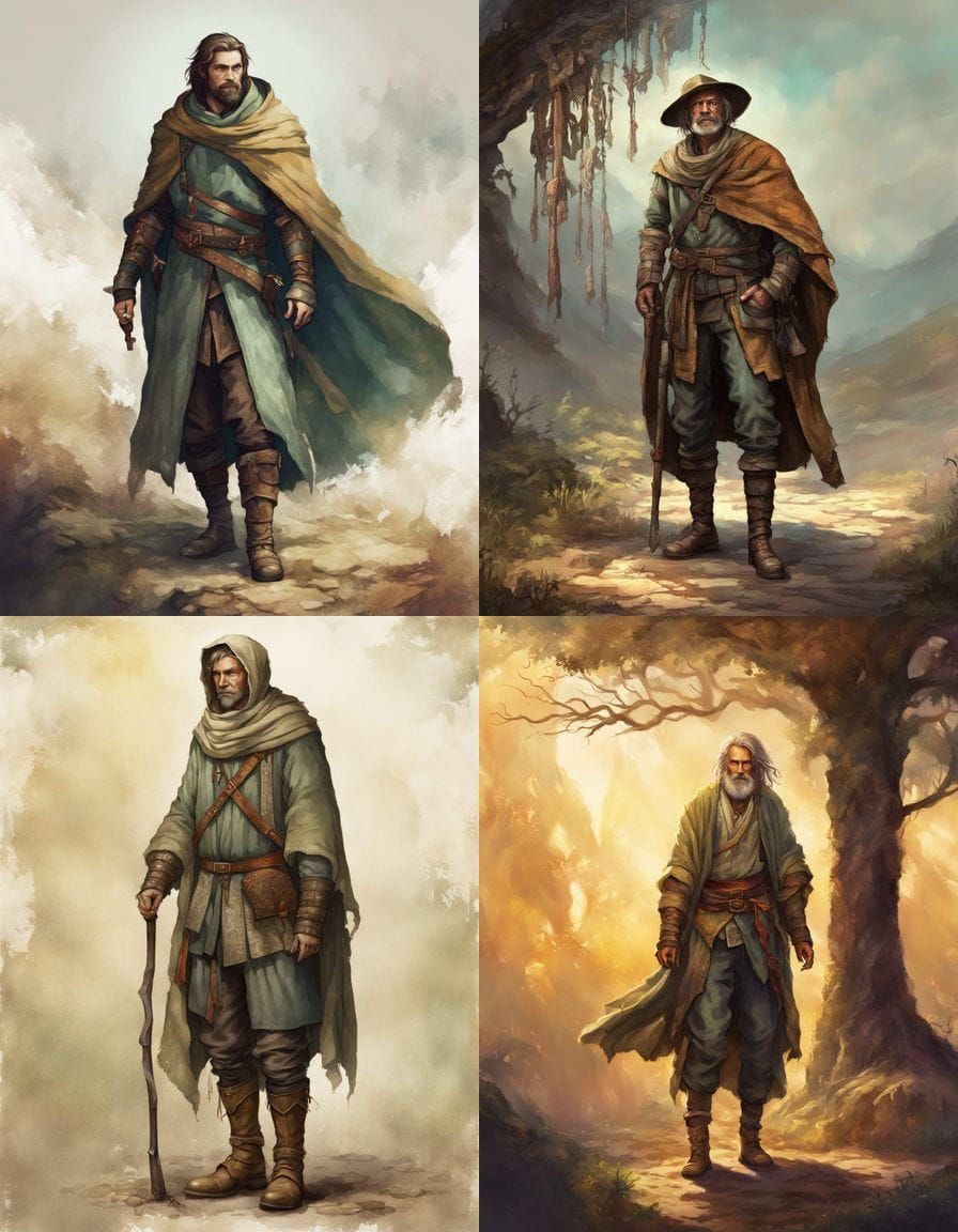 Fantasy Commoner in Simple Garb, White Background