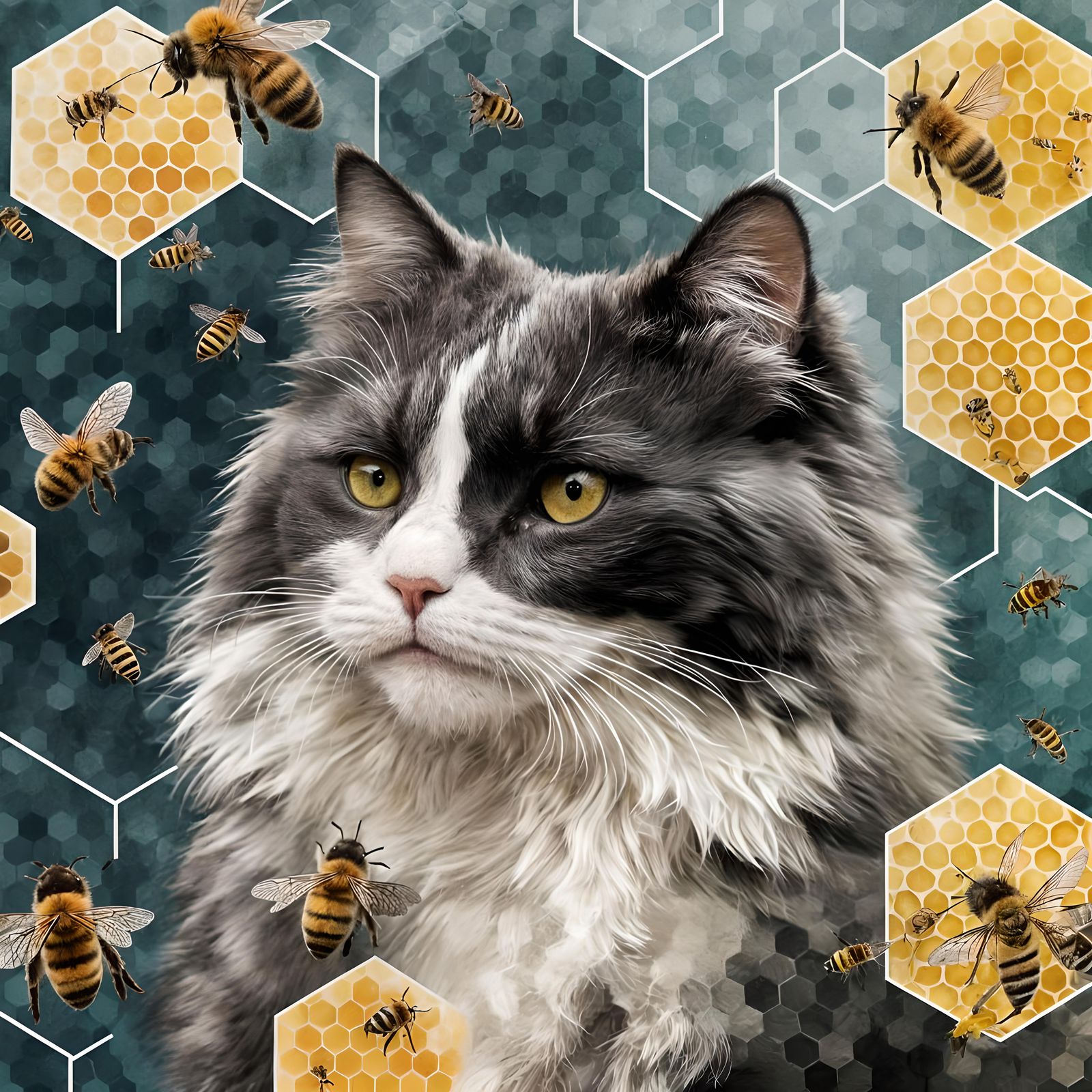 Double Exposure Photo with Geometric Bee Theme