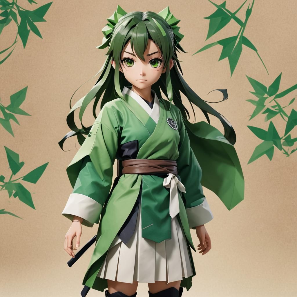 Demon Slayer Girl in Origami Paper Style