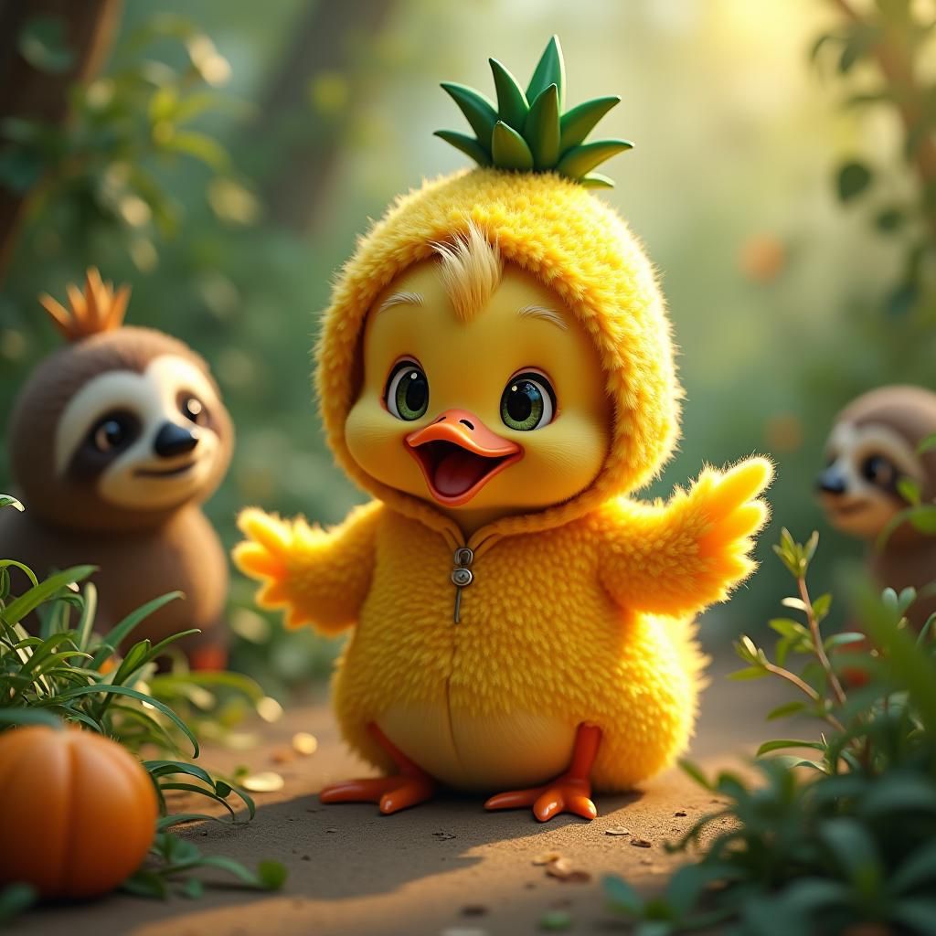 Duck and Sloth Celebration in Detailed Matte Painting Style