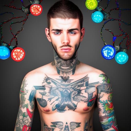 Circuit Tattoo Man: Photorealistic Unreal Engine 5 Rendering