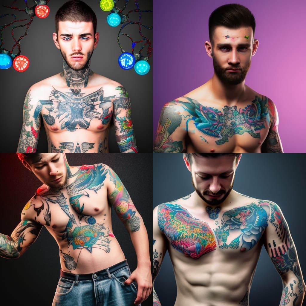 Circuit Tattooed Man: Photorealistic Unreal Engine Art