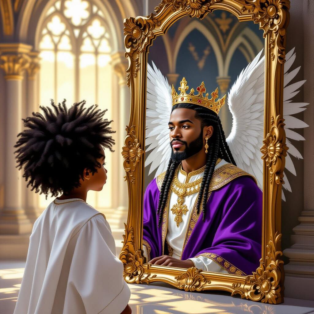Royal Reflection: Child and King in Majestic Castle