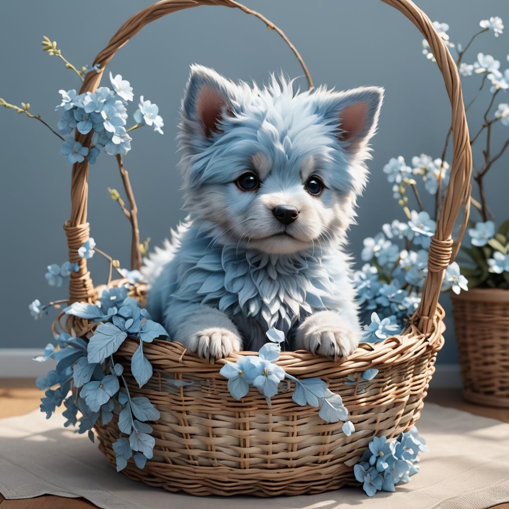 Fluffy Light Blue Puppy in 3D Anime Art