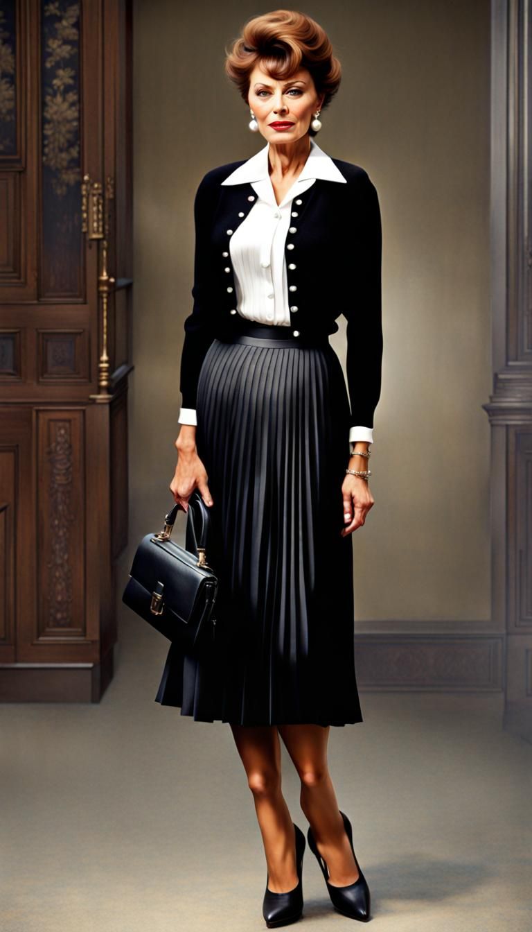 Stern Governess in Black and White Outfit