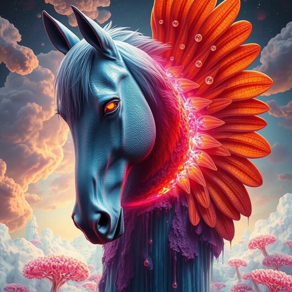 Surreal Horse-Bird Morphosis in Immaculatism Style