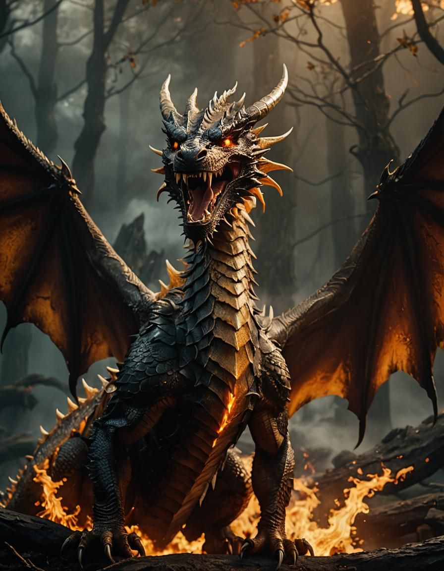 Majestic Dragon Roars in Cinematic Film Still