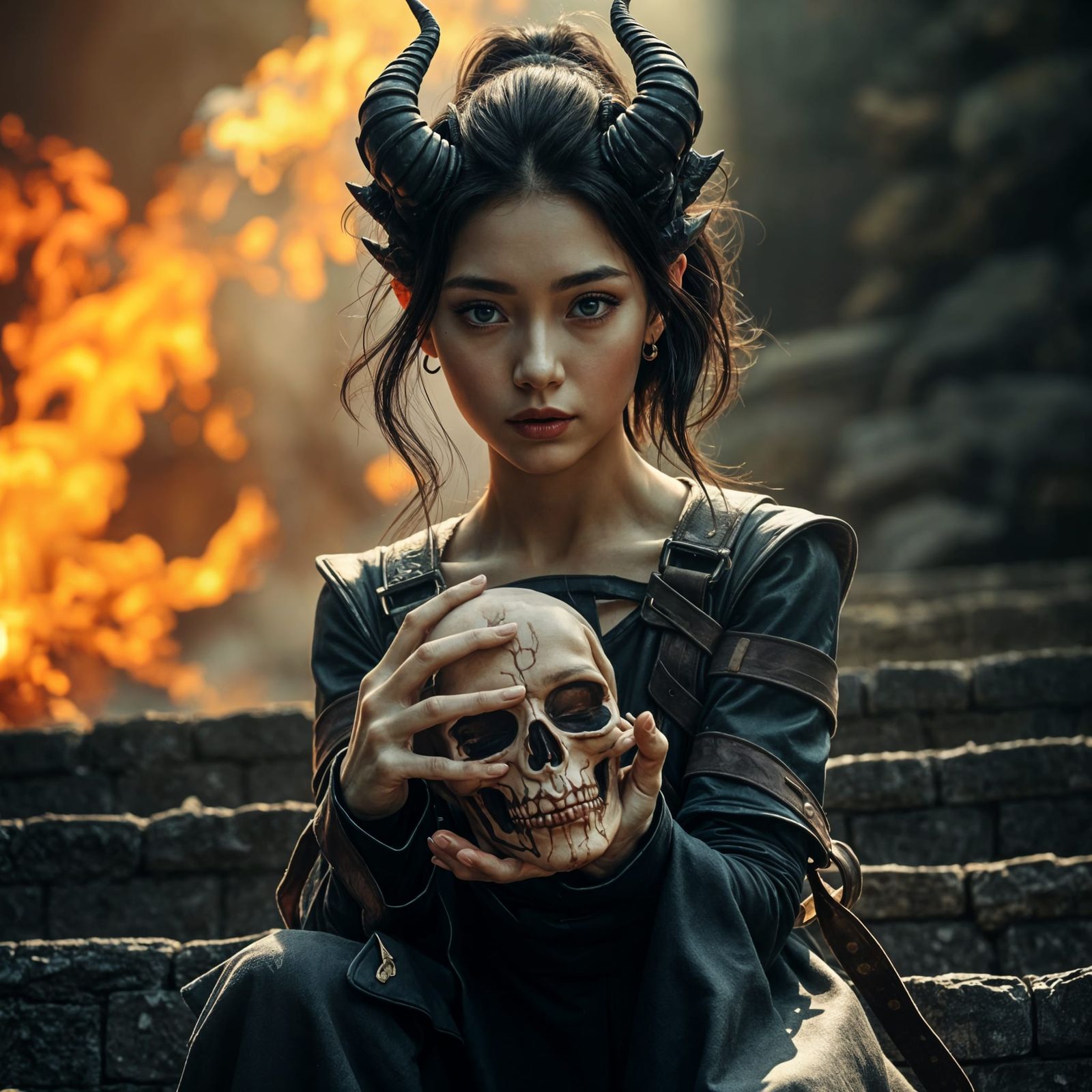 Korean Demon Girl Portrait in Hyperrealistic Style