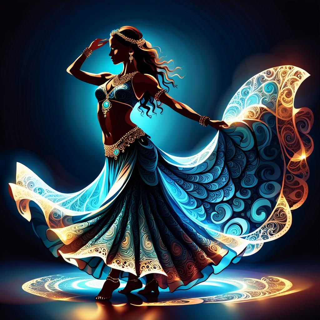 Belly Dancer Silhouette with Abstract Fractal Illumination
