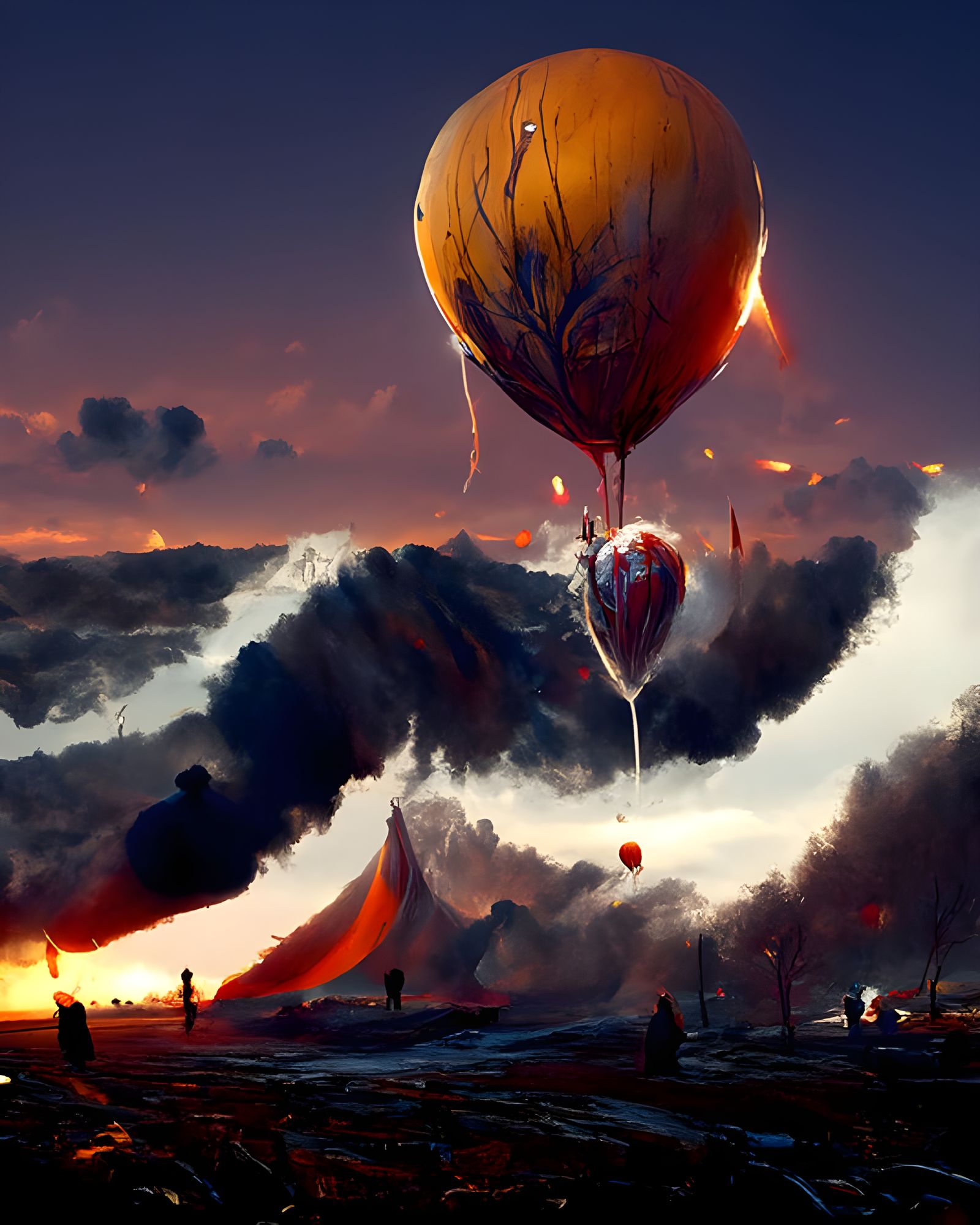 Hot Air Balloon Meets Wave: Romanticism Digital Art