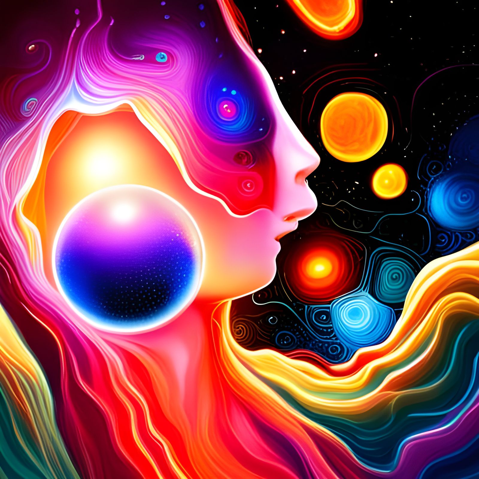 Holographic Cosmic Baby Face Illustration