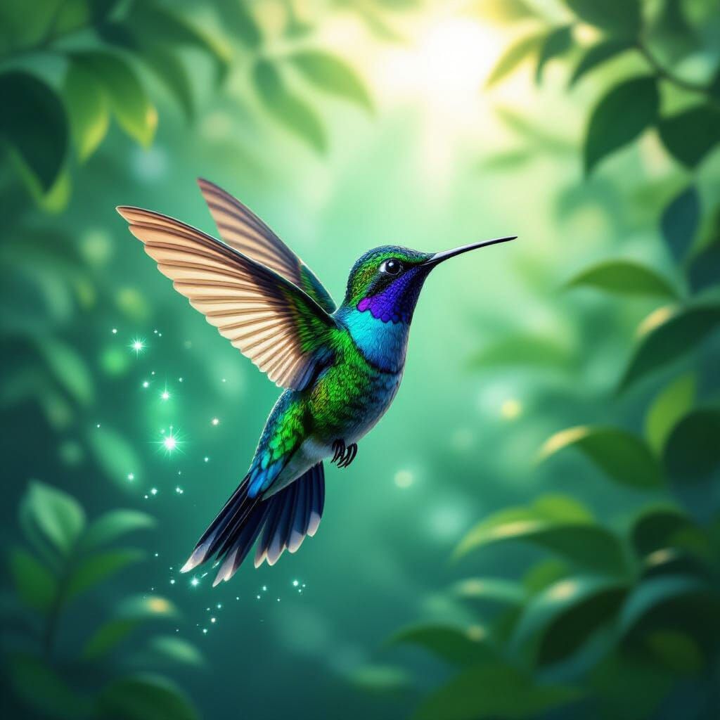 Bioluminescent Hummingbird in Flight: Painterly Style