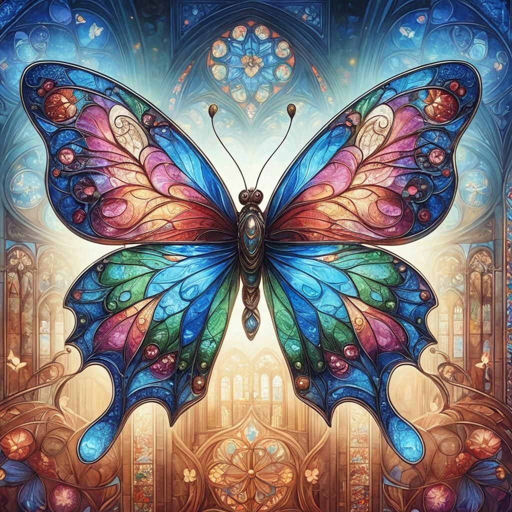 Butterfly-Winged Notre Dame Cathedral, AI Art