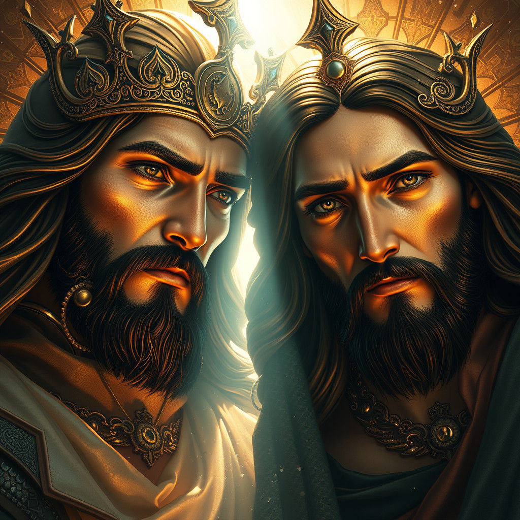 Majestic Portrait of Deus and Jesus in Golden Light