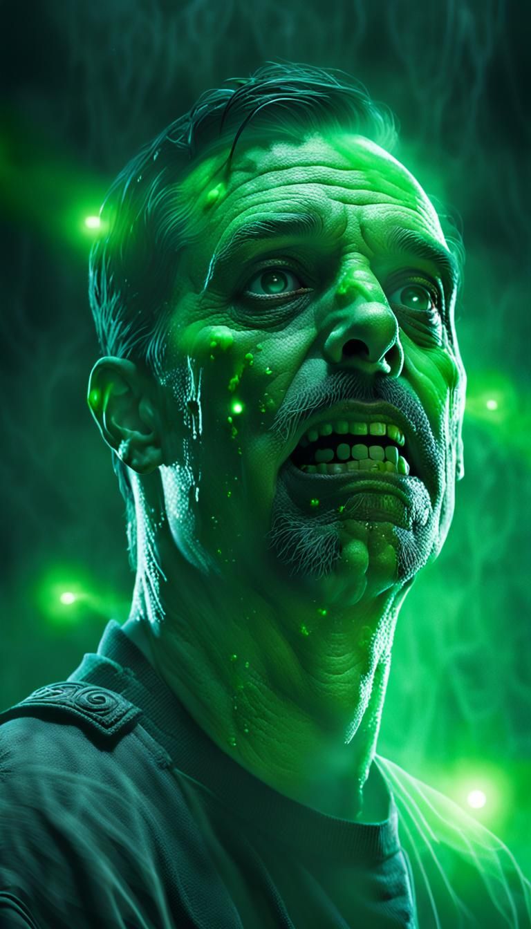 Ectoplasmic Ghostly Figure in Fog with Green Light