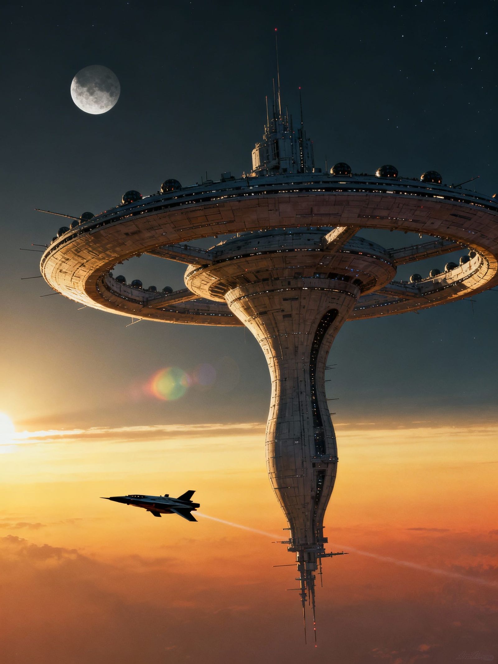 Colossal Futuristic Space Station at Sunrise Vista