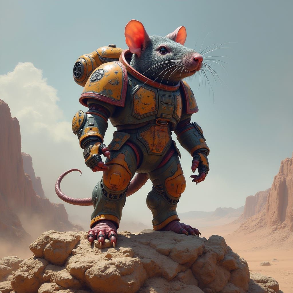 Spacemarine Rat on Alien Planet in Grimdark Style