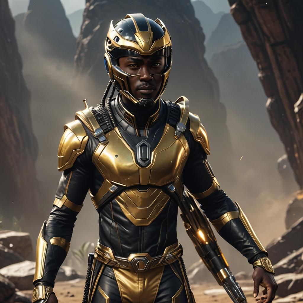 Black Space Ranger in Gold Suit: 3D Rendering