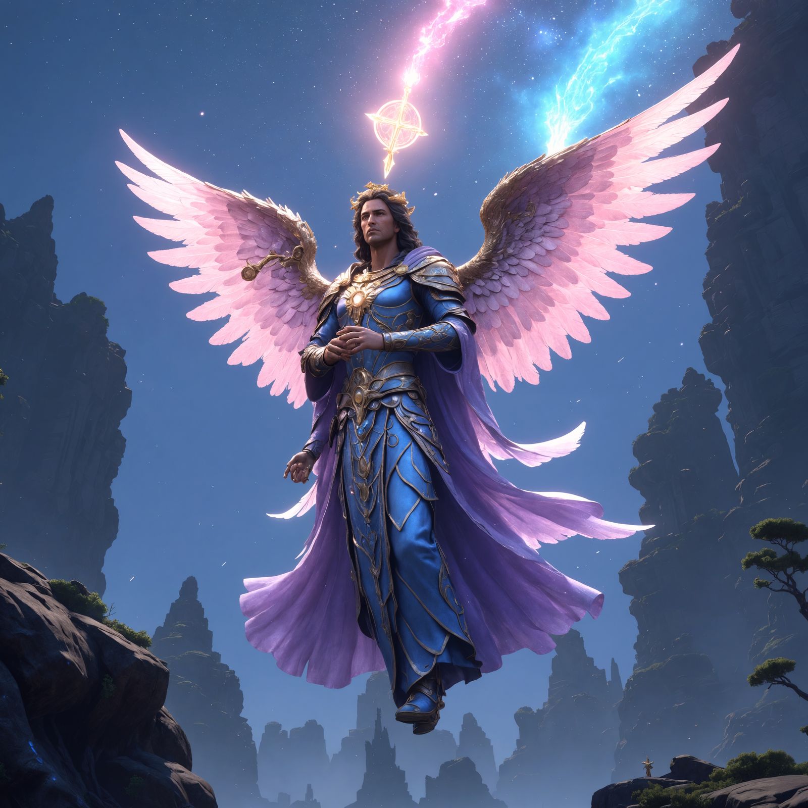 Ethereal Archangel Metatron in Iridescent Blues and Pinks