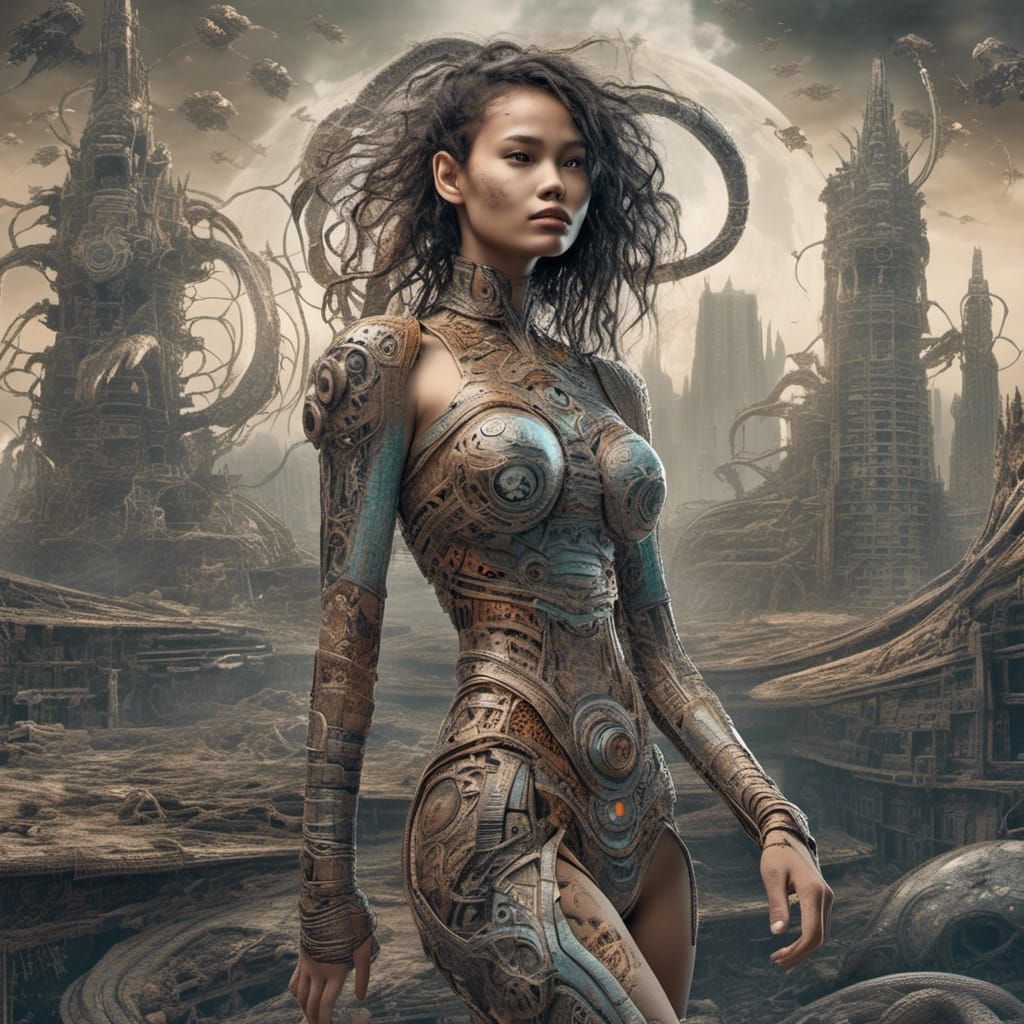 Cyborg Woman with Cosmic Horror, H.R. Giger Style