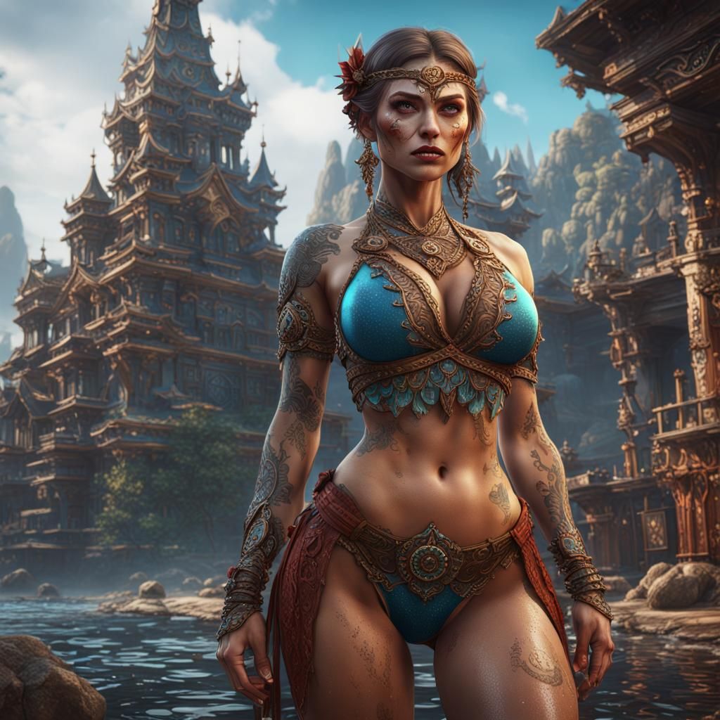Detailed Matte Painting of Woman in Bikini