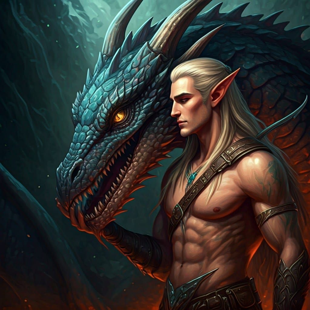 Elf Ranger and Dragon: Detailed Matte Painting