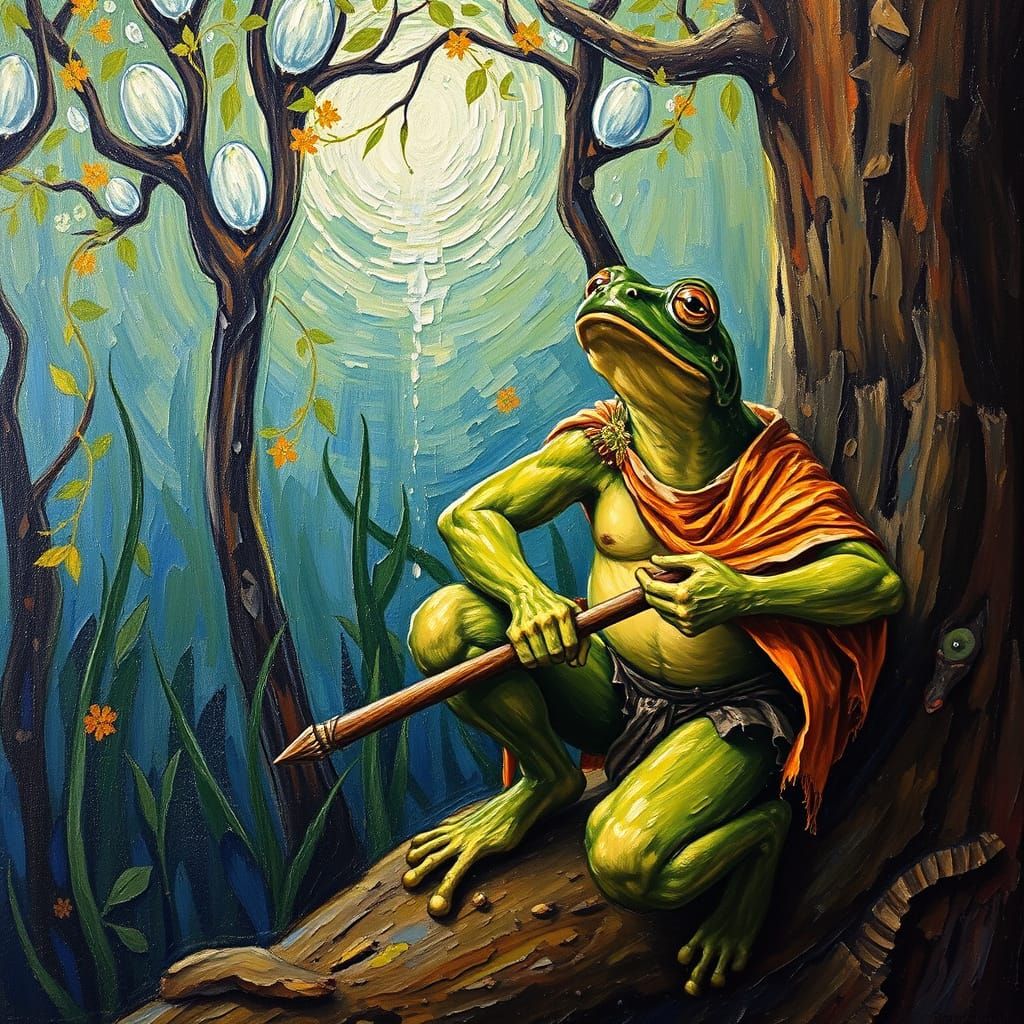 Ethereal Dryad and Warrior in Impasto Oil Painting