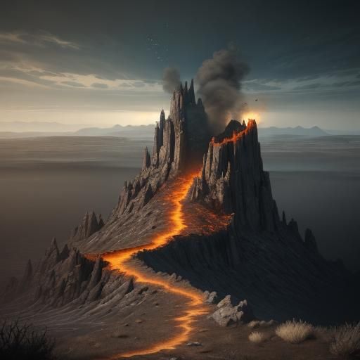 Hooded Figures in Smoldering Landscape: Cinematic 3D Art