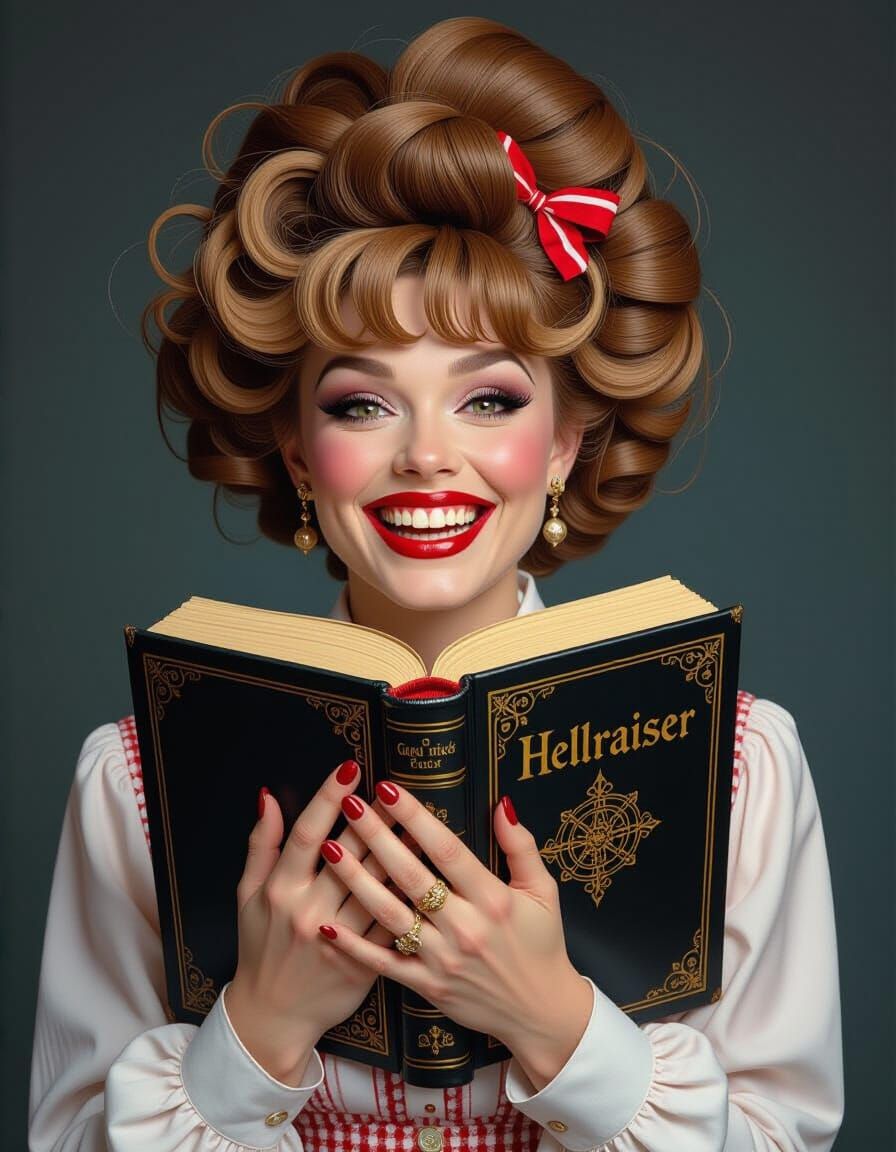 Horror Schoolgirl with Necronomicon, Hyperrealistic Portrait