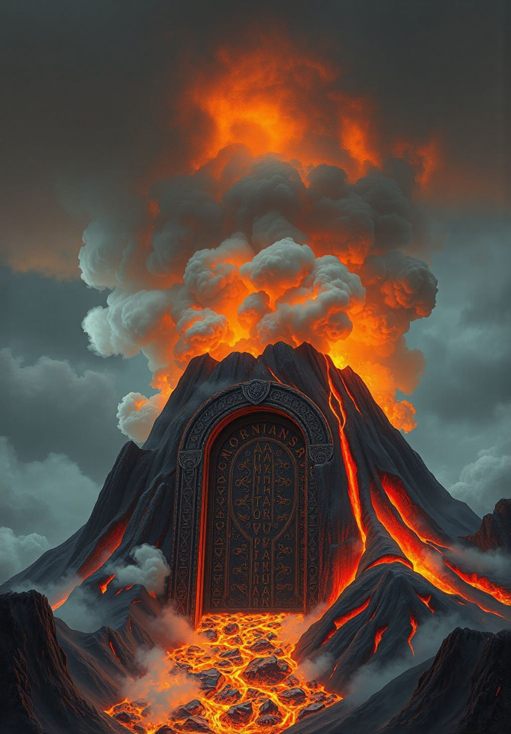 Ornate Door in Fiery Volcano, Matte Painting