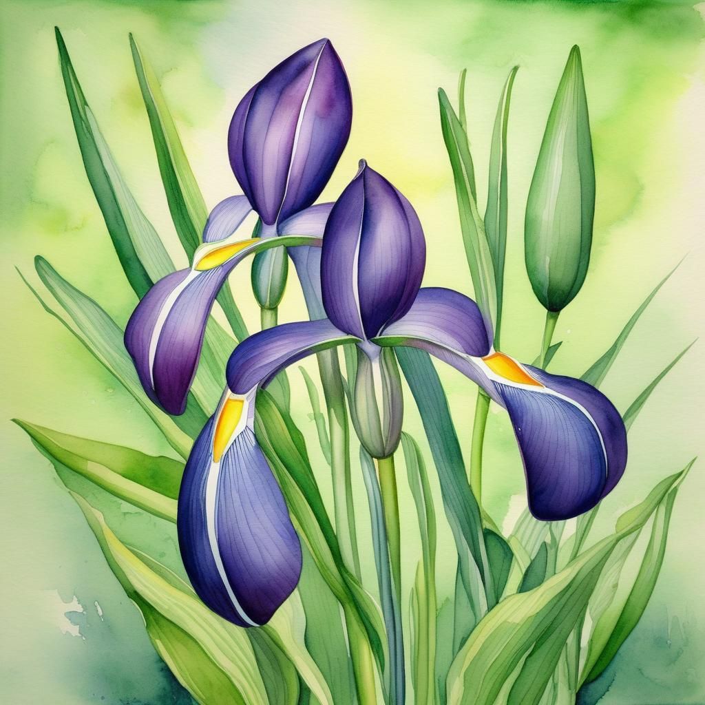Vibrant Dutch Iris Watercolor Painting